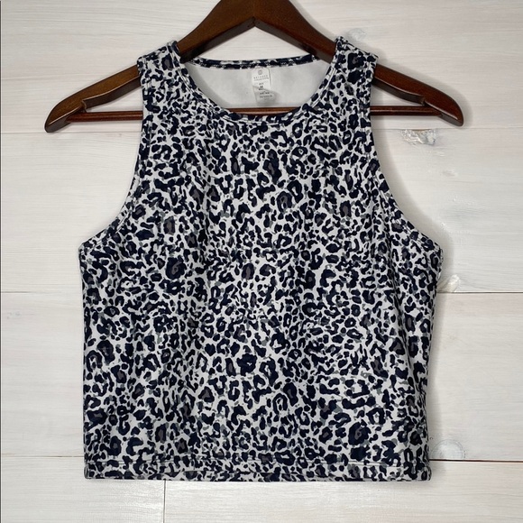 Balance Collection Women's Workout Crop Top Leopard Print Black/White/Gray Med - Picture 1 of 4